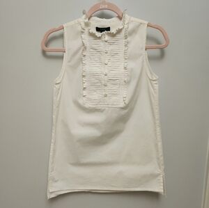 J. Crew Ivory Sleeveless Pleated Bib Top